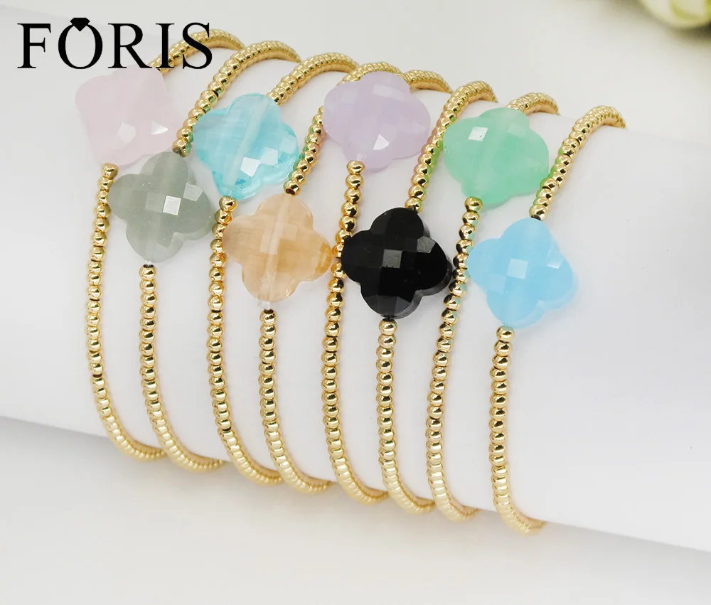 

Новое поступление модный 2,5 мм бусины эластичный шнур Luckly четырехлистный клевер Хрустальный Браслет для женщин подарок 10 цветов