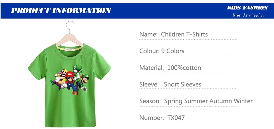 2018 Children Summer Short Sleeve 3D Cartoon Mario Print T-shirt For Boy Girls Tee Tops Clothes Kids O-Neck Tshirt Costume TX047 (1)