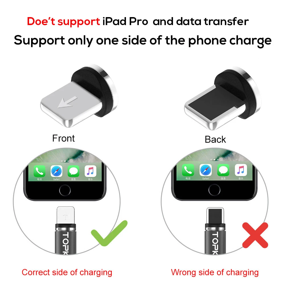 TOPK R-Line1 LED Magnetic Cable For iPhone X 8 7 6 Plus Micro USB Cable & USB Type-C Cable Magnet Phone Cables Type C USB C Gray