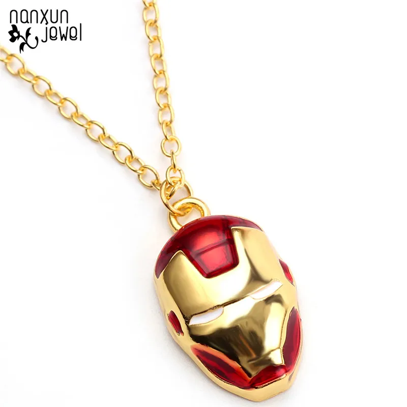 

Hot Movie Avengers Superhero Iron Man Enamel Mask Pendant Necklace Link Chain Men Women personality Gold Color Necklace