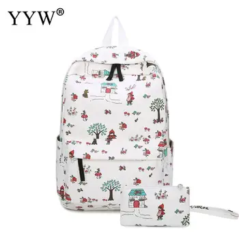 

High Quality Soft Bags Surface Canvas Printed Backpack Waterproof Large Capacity Laptop Backpack Schoolbags For Women Bag Sets