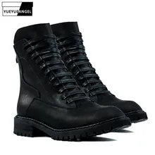 Винтажные весенние мужские ботинки из натуральной кожи на толстой платформе; военные ботинки на шнуровке; Мужская обувь в стиле панк с высоким берцем в стиле ретро с острым носком