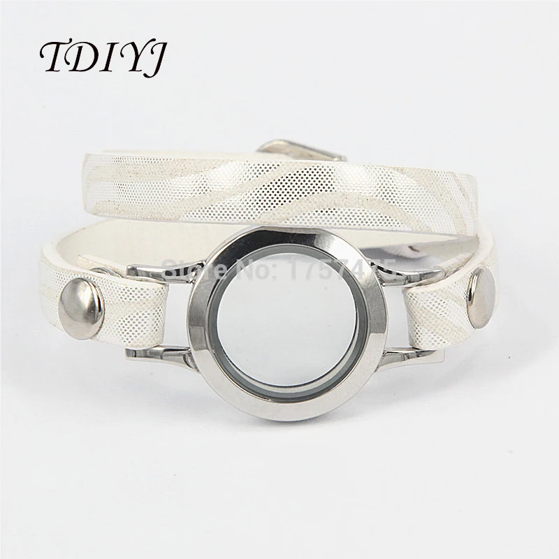 

TDIYJ 2017 New Design 35cm White and Grey Twist Stainless Steel Locket and Leather Bracelet fit Women 2pcs/lot
