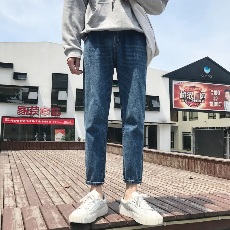 Navy Blue BF нейтральные прямые облегающие джинсы с 9 точками, уличные повседневные джинсы, размер в стиле хип-хоп, уличная одежда - Цвет: Navy Blue