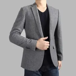 Мужской модный шерстяной Блейзер, повседневный мужской костюм, пиджак, однотонный, приталенный шерстяной Блейзер, Masculino, большие размеры 4XL