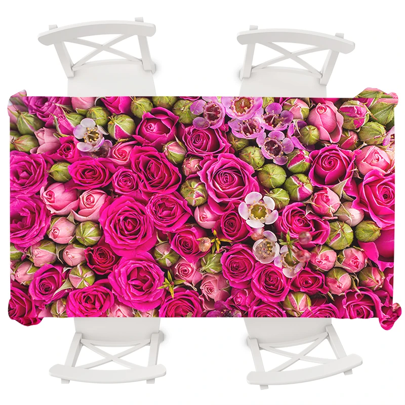 

Waterproof Tablecloth Wedding Decoration Table cloth Round Tablecloth Large Rose Flower Rectangular Tablecloth Cover Hotel Party