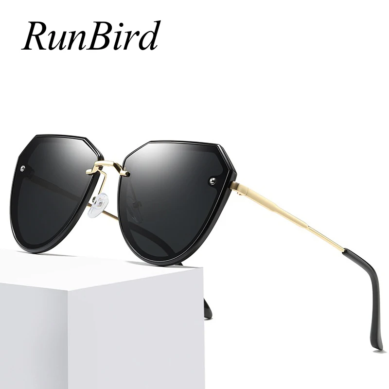 

RunBird Cat Eye Sunglasses Polarized Brand Designer Mirror Fashion Sun Glasses For Women Black Simple Shades Oculos UV400 5401