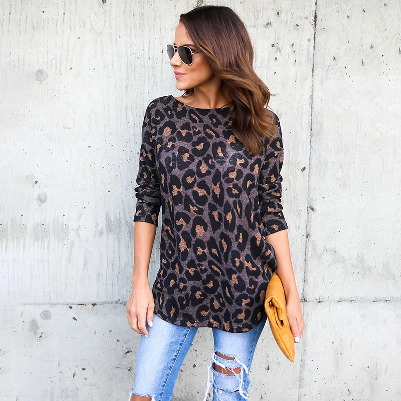 1pc New European Style Long Sleeve Leopard T Shirts Women Cotton Cross Knot Tops Tee Boho T-shirt Backless Female | Женская одежда