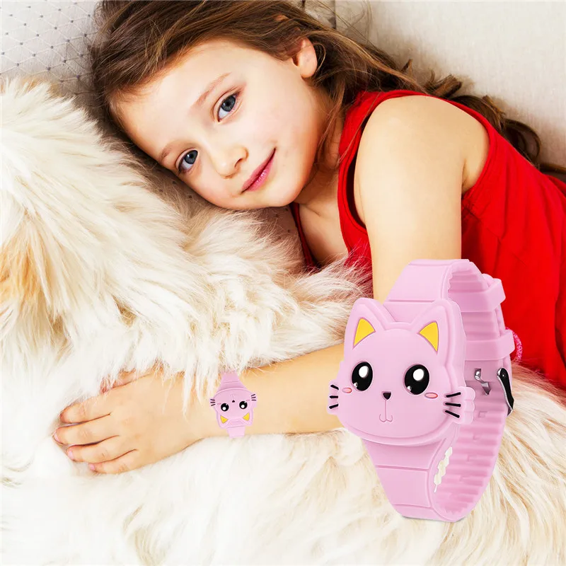 2018 милый розовый мультфильм часы с кошками Дети Кварцевые часы Девушка hello kitty детские часы светодиодный цифровой дисплей флип часы 45