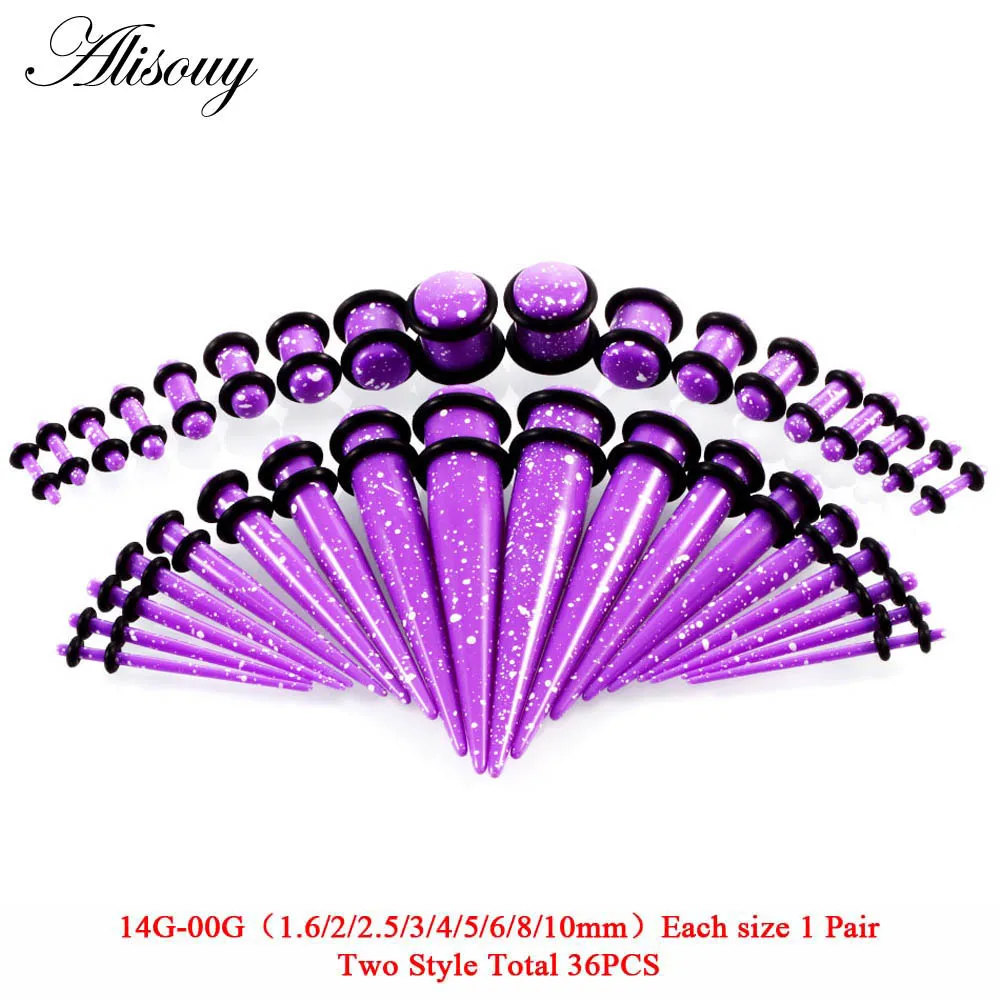 G Purple Alisouy 36 шт. тоннели для ушей измерительные приборы смешанный размер 14 G-00G полный набор пятнистые акриловые расширители для растягивания мочек Ушей Пробки для пирсинга тела - Окраска металла: G Purple