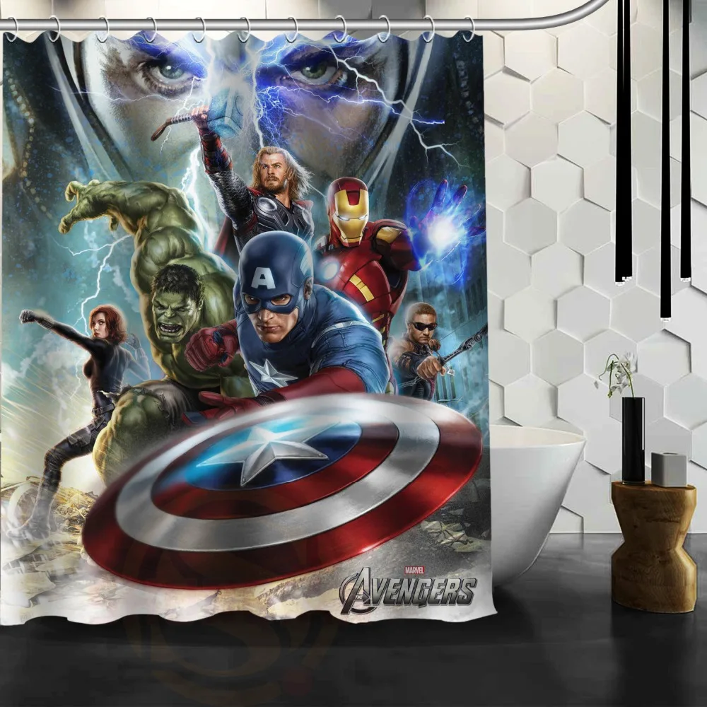 

The Avengers Captain America Thor All Heros Custom Waterproof Shower Curtain Bathroom Curtains , 48x72, 60x72, 66x72 inches