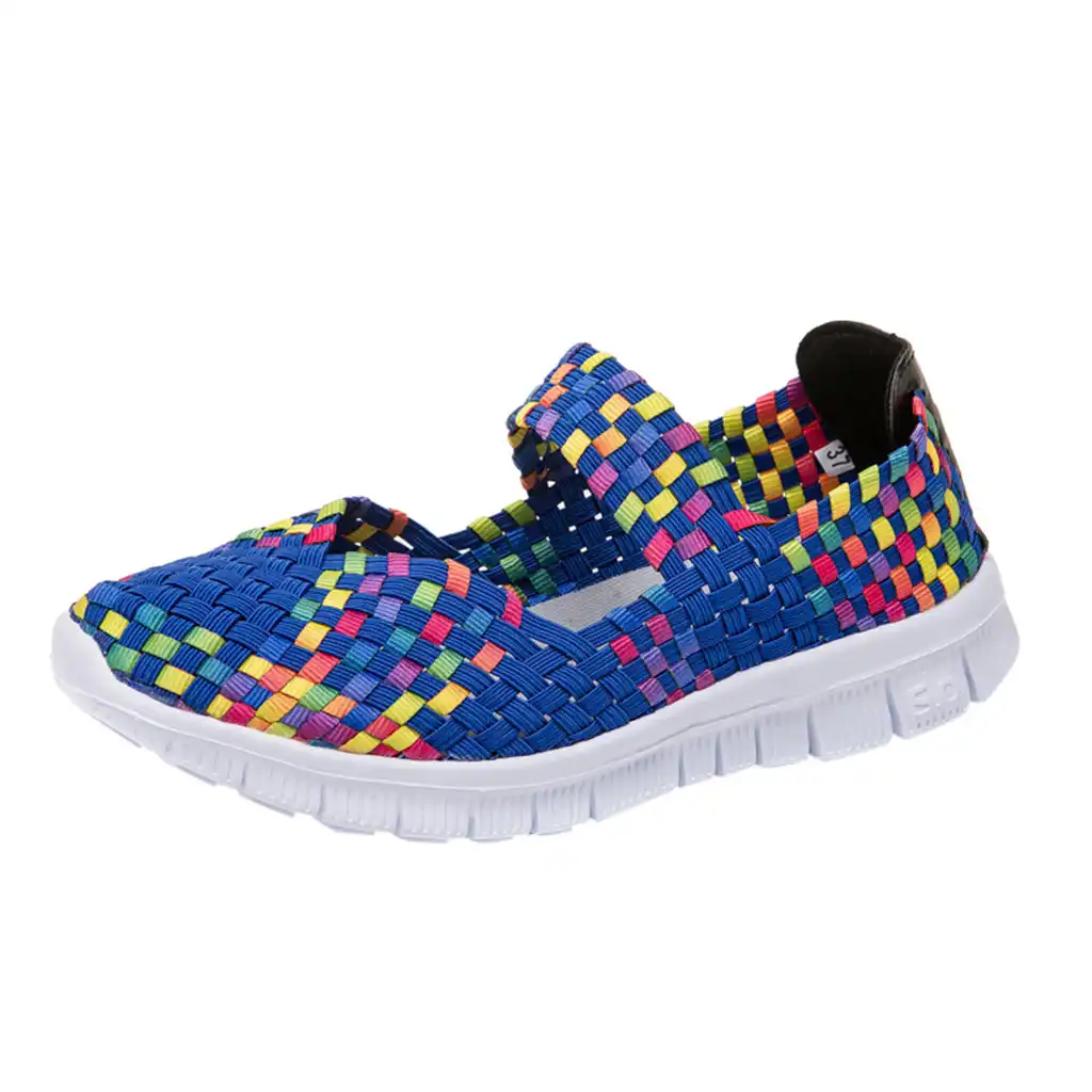 Women/'s Weave Flats Shoes Trainers Elasticized Fabric Casual Plaid Walking Shoes