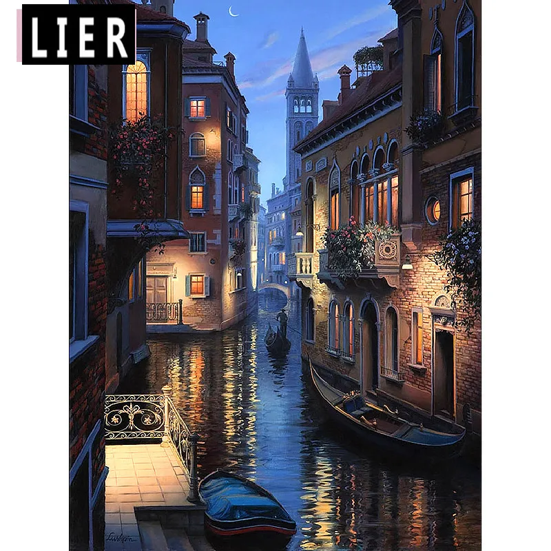 Diamond painting full square City night scene landscape,diamond