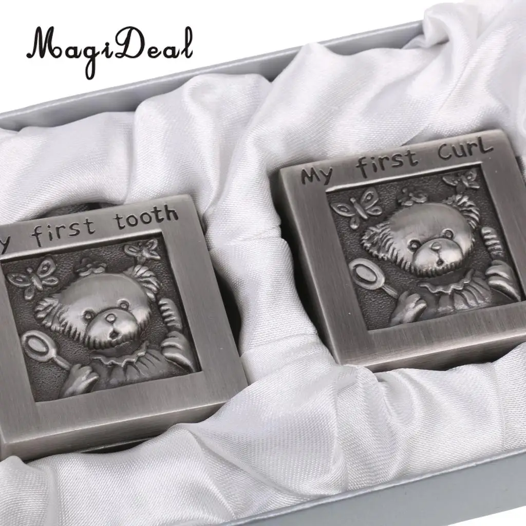 MagiDeal 2 шт./компл. Мой Первый зуб и локон волос серебряная шкатулка для украшений набор память мальчик девочка подарок Baby Shower День рождения выступает подарочную коробку - Цвет: Bear