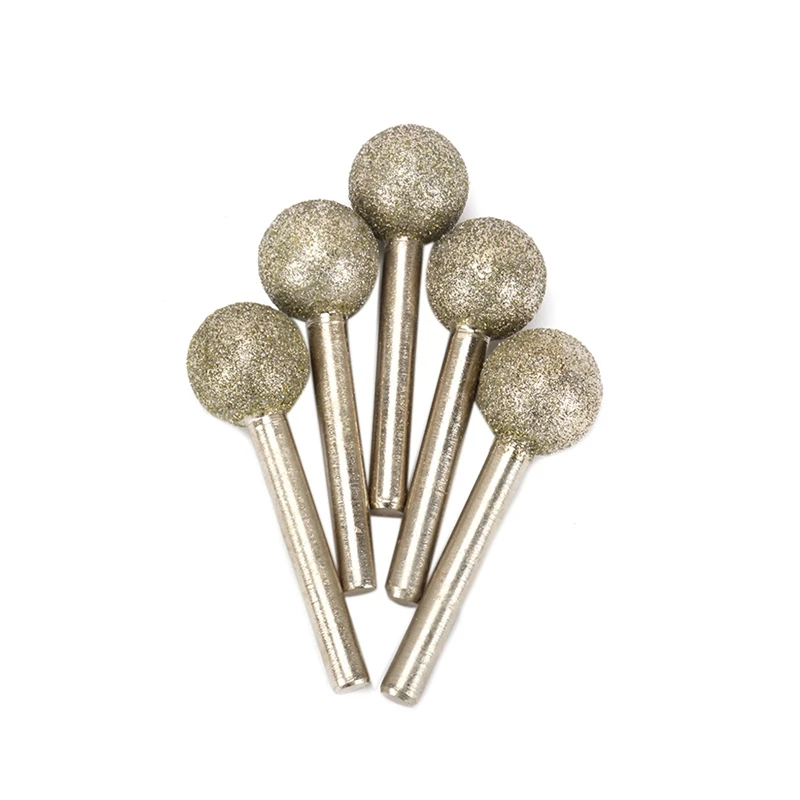 

5Pcs 20Mm Head Dia 6Mm Shank 60# Spherical Diamond Coated Grinding Head Shape Engraving Abrasive Burrs Rotary Tools