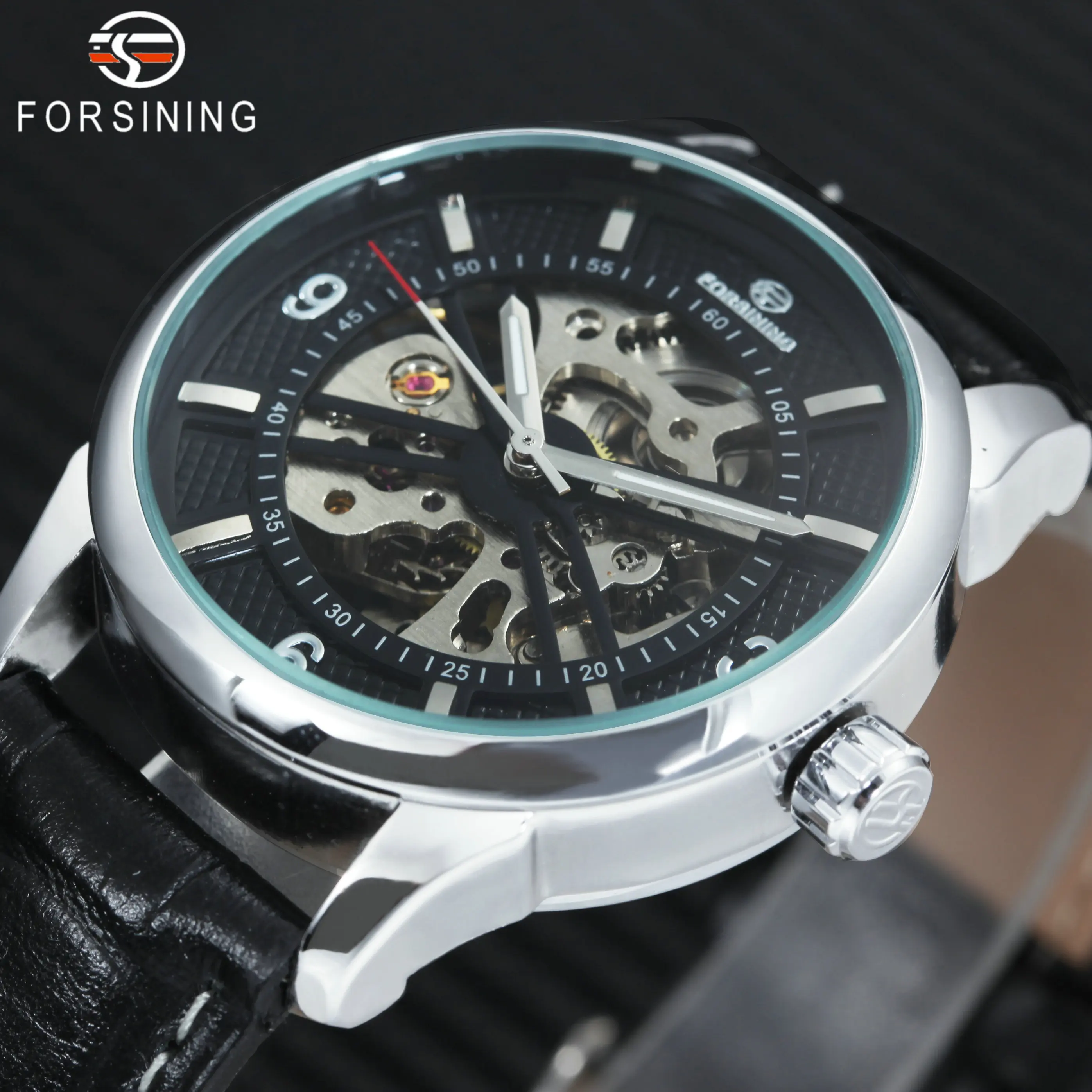 

FORSINING Fashion Skeleton Unisex Men Women Watches Auto Mechanical Wristwatch Genuine Leather Ladies Watch Top Brand Luxury