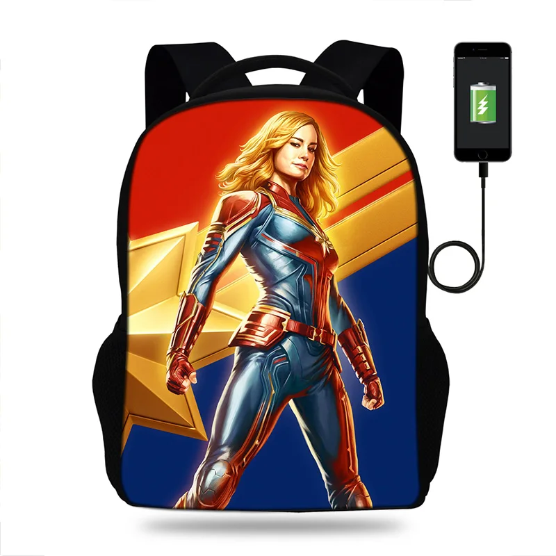 2019 фильм Марвел Капитан печати рюкзак USB для подростков студенческие женские