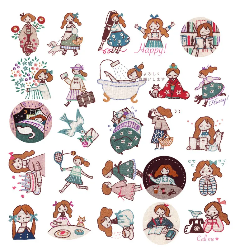

Embroidery home girl stickers Decoration Stationery Sticker Diy Ablum Diary Scrapbooking Label Sticker Kawaii Stationery