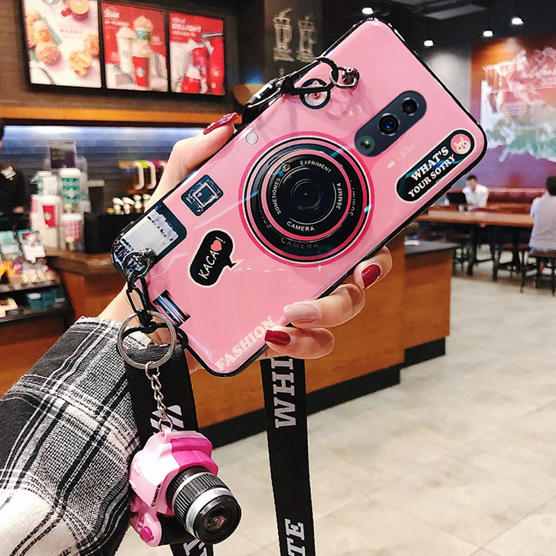 

Ainike Air-bag Phone Stander Holder Toy Camera Phone Case for OPPO R9 R11s Plus R15 Realme R17Pro K1 K3 A7 F11 A9 A83 With Strap