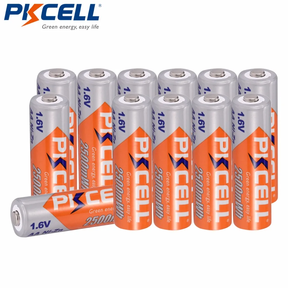 PKCELL 12 шт./лот AA Аккумуляторная батарея NIZN 2500mWh NI Zn 1 6 V батареи для камер игрушки|aa