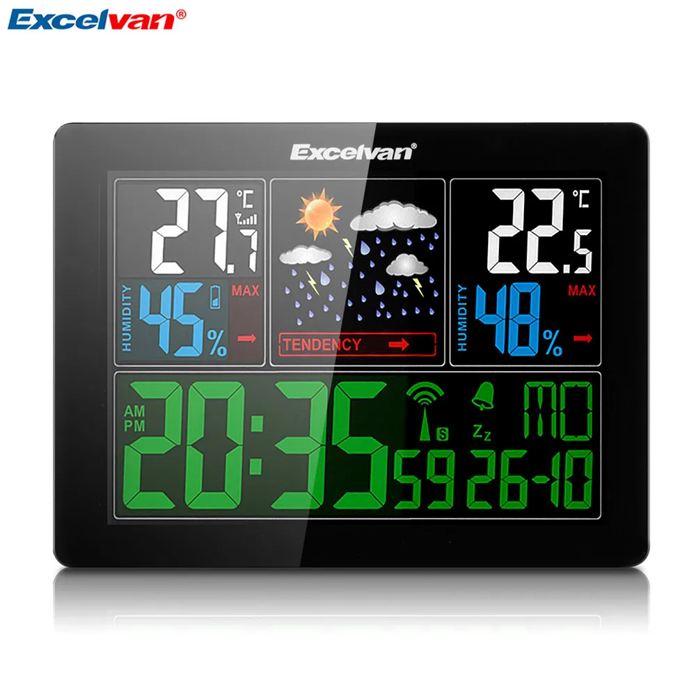 EXCELVAN COLOR Wireless Weather Station With Forecast Temperature Humidity EU Plug Alarm and Snooze Thermometer Hygrometer Clock15