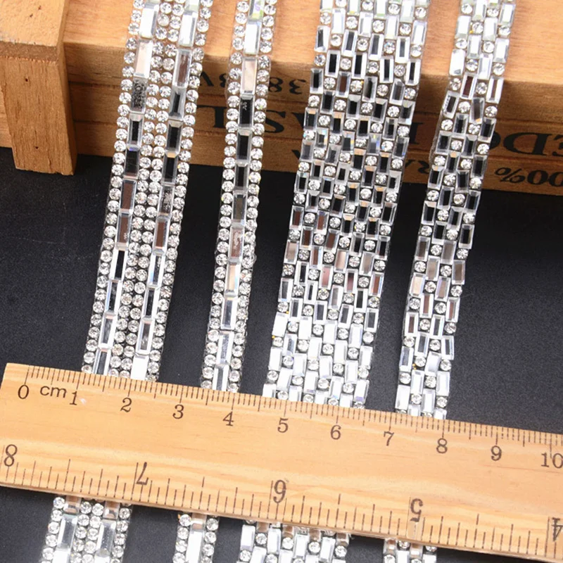 1 Yard Sewing Trim Crystal Motif Hot Fix Rhinestone Tape Applicator Ribbon With Rhinestones Iron On Appliques For Dresses