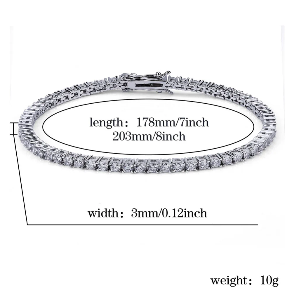 JINAO, 3 мм, 5 мм, 1 ряд, золото, серебро, браслет, Micro Pave, AAA, кубический цирконий, все, льдом, из коробки, цепочка, Bling CZ, камни, браслет для мужчин, подарки