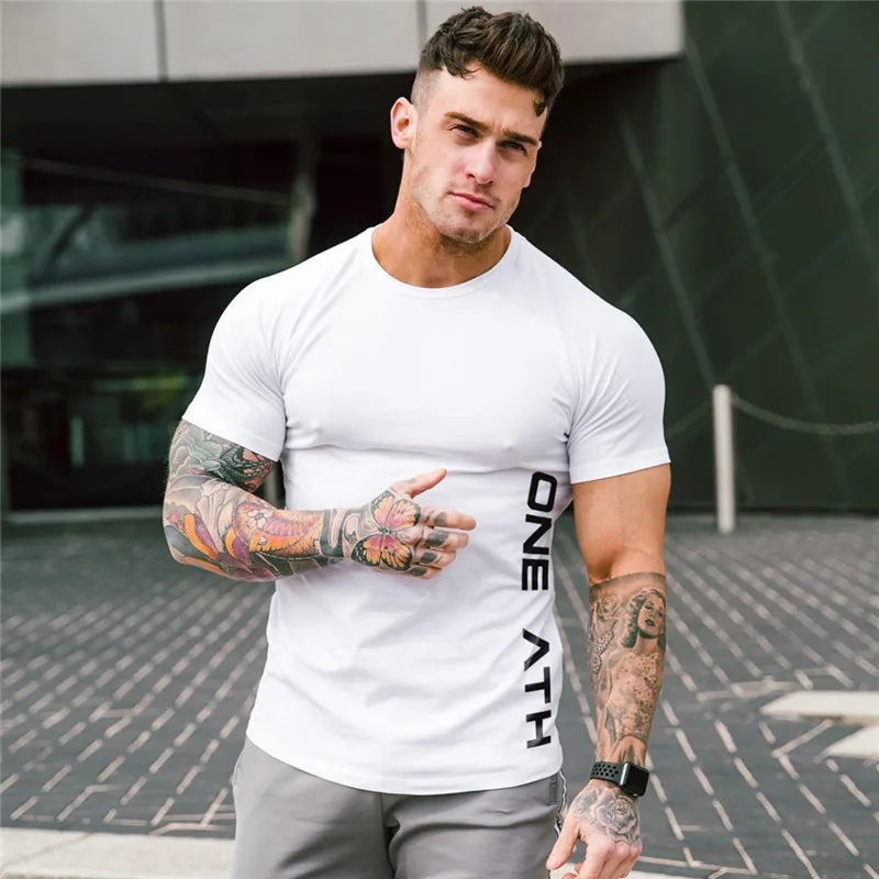 

Short sleeve T-shirt Mens Cotton Skinny Shirt Summer Gyms Fitness Bodybuilding Workout Tee shirt Male Casual Tops Brand Clothing