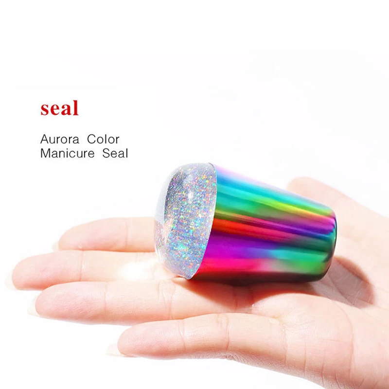4 см Nail Stamper сияющая голографическая головка прозрачный силиконовый разноцветная ручка Stamper для дизайна ногтей штамповочная пластина инструменты