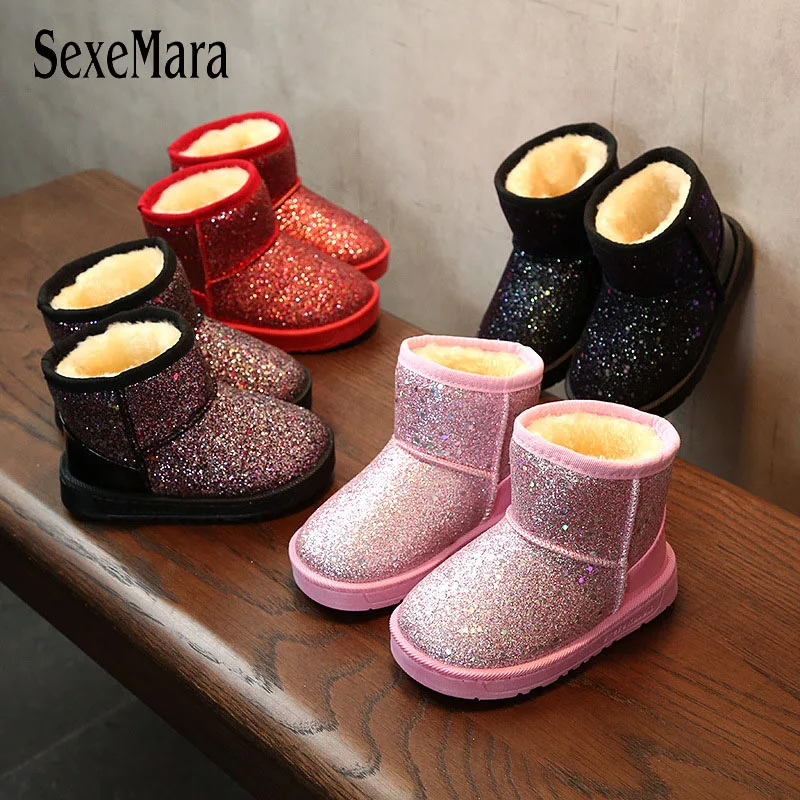 baratas Nova Chegada 2017 Que Bling Sapatos de Inverno para As Meninas Da Criança de Pelúcia Botas menino Crianças Manter Quente Botas De Neve Bebê Crianças Sapatos A11101