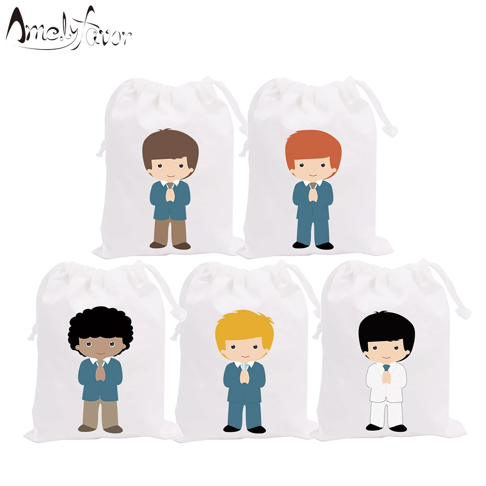 

My First Communion Theme Party Favor Bags Boys Party Gift Bags Candy Bags Party Event Festival Supplies Container Supplies 5PCS