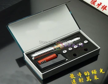 

HOT! High power Military Green laser pointer 500w 500000m 532nm LAZER Flashlight Burning Match,Burn cigarettes+5 caps+Gift Box
