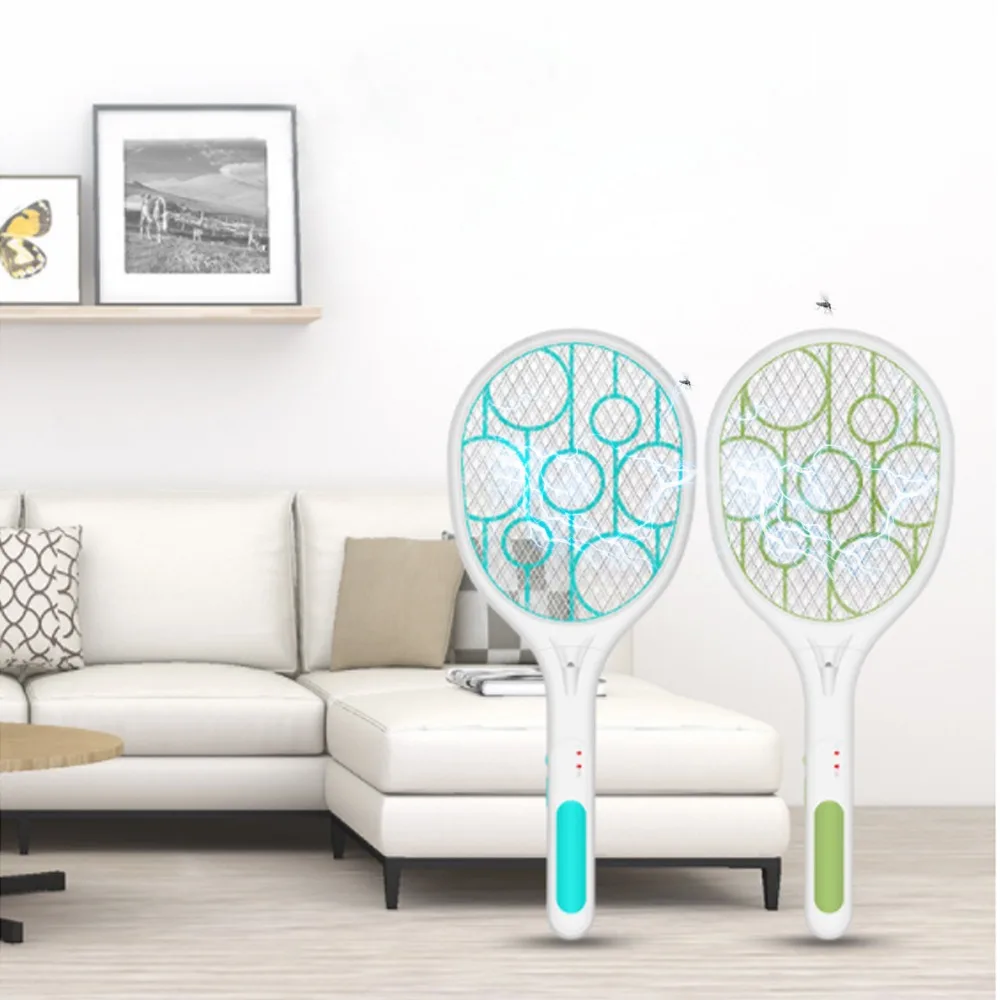 

Blue/Green USB Rechargeable Electric Mosquito Flying Swatter Bug Racket with LED Illumination