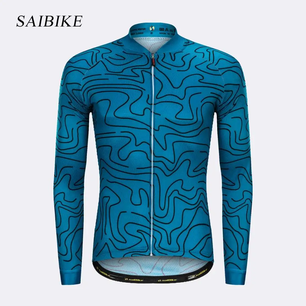 Saibike Велоспорт Трикотажные Для мужчин Демисезонный Длинные рукава велосипед одежда для езды на горном велосипеде одежда Ropa ciclismo Топы 6 видов цветов - Цвет: cyan-blue