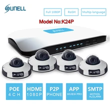 SUNELL K24P 4CH NVR Kit 1080P POE IR Mini Dome Camera HD IP Camera System CCTV Monitor Surveillance Network Camera Kits P2P