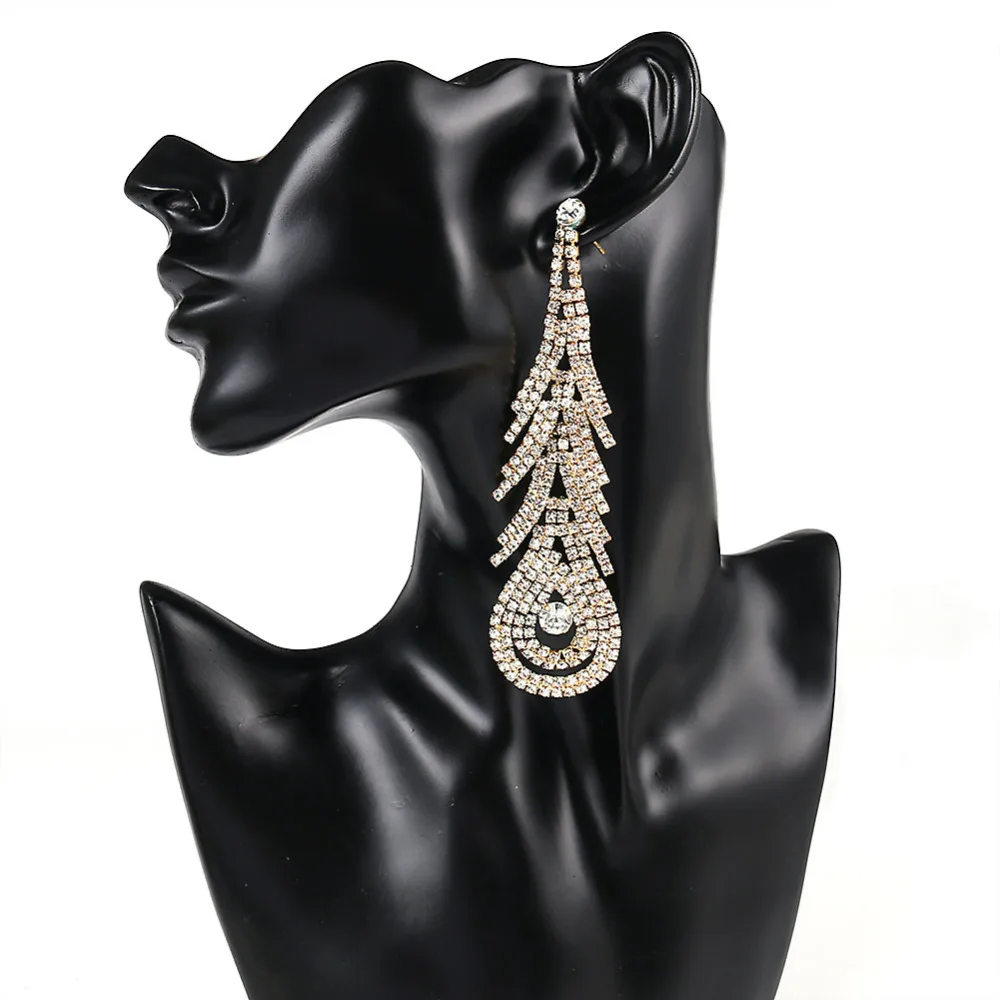 

Shevalues Women Personality Design Long Drop Dangles Earrings Bridal Gem Shining Dangling Earring Pendientes Statement Jewelry