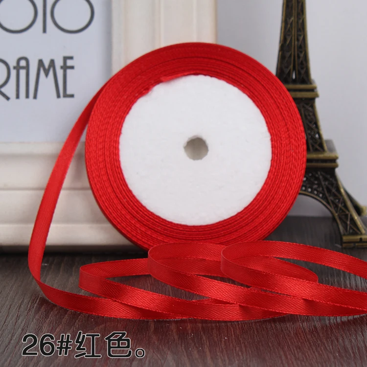 

New 6MM (25 Yards/roll) Red Silk Satin Ribbon Wedding Party Decoration Gift Wrapping Christmas New Year Apparel Sewing Fabric