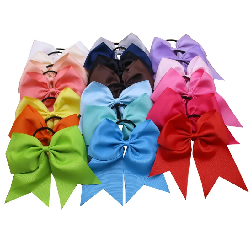 20pcs/lot 8" Large Hair Cheerleading Bow With Elastic Hair Bands Extra Big Cheer Bow Ponytail