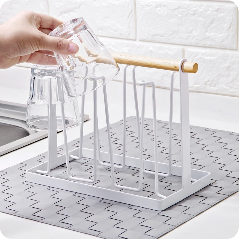 Coffee Tea Cup Holder Stand 6 Mug Wood Handle Storage Rack Holders W6 Hooks(Not includ cups) (6)