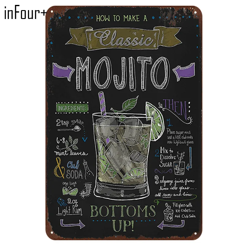 [InFour+] MOJITO CUBA LIBRE Коктейльные металлические вывески домашний декор винтажные оловянные вывески для паба домашние декоративные тарелки металлический знак настенные таблички - Цвет: MPA2588