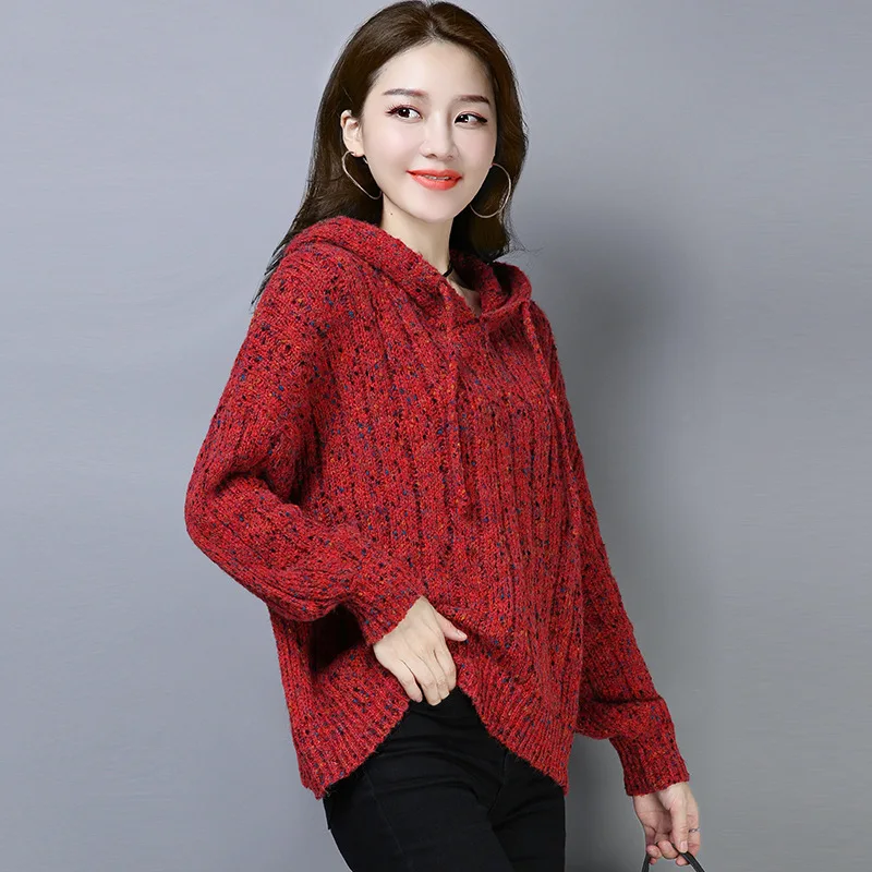 Women Oversized Knitted Sweater Jumper Hooded Female Cropped Top 2018 Winter Harajuku Solid Loose Thick Warm Pullover Sweater