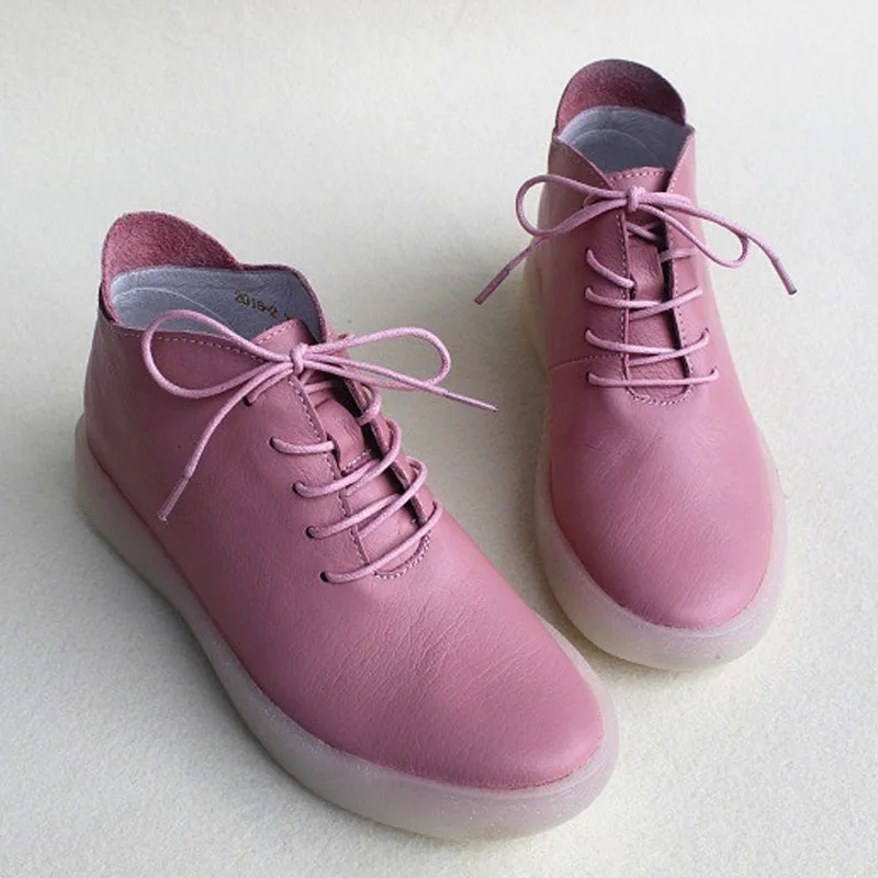 Cuero Mujer Genuino Mujeres 2 2016 Hasta De Pink 100 Plana white Transparente Zapatos Botas Encaje Suela EEqnBCFaW