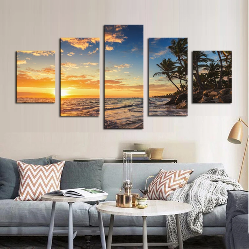 Buy Framed 5 Panels Sunset and ocean Scenery Canvas