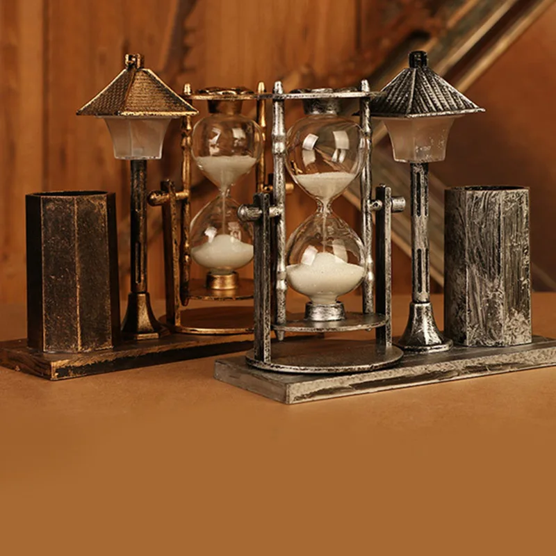 

Hourglass decorations gold silver pen tube street lamp decoration European retro white hourglass home desk office decor