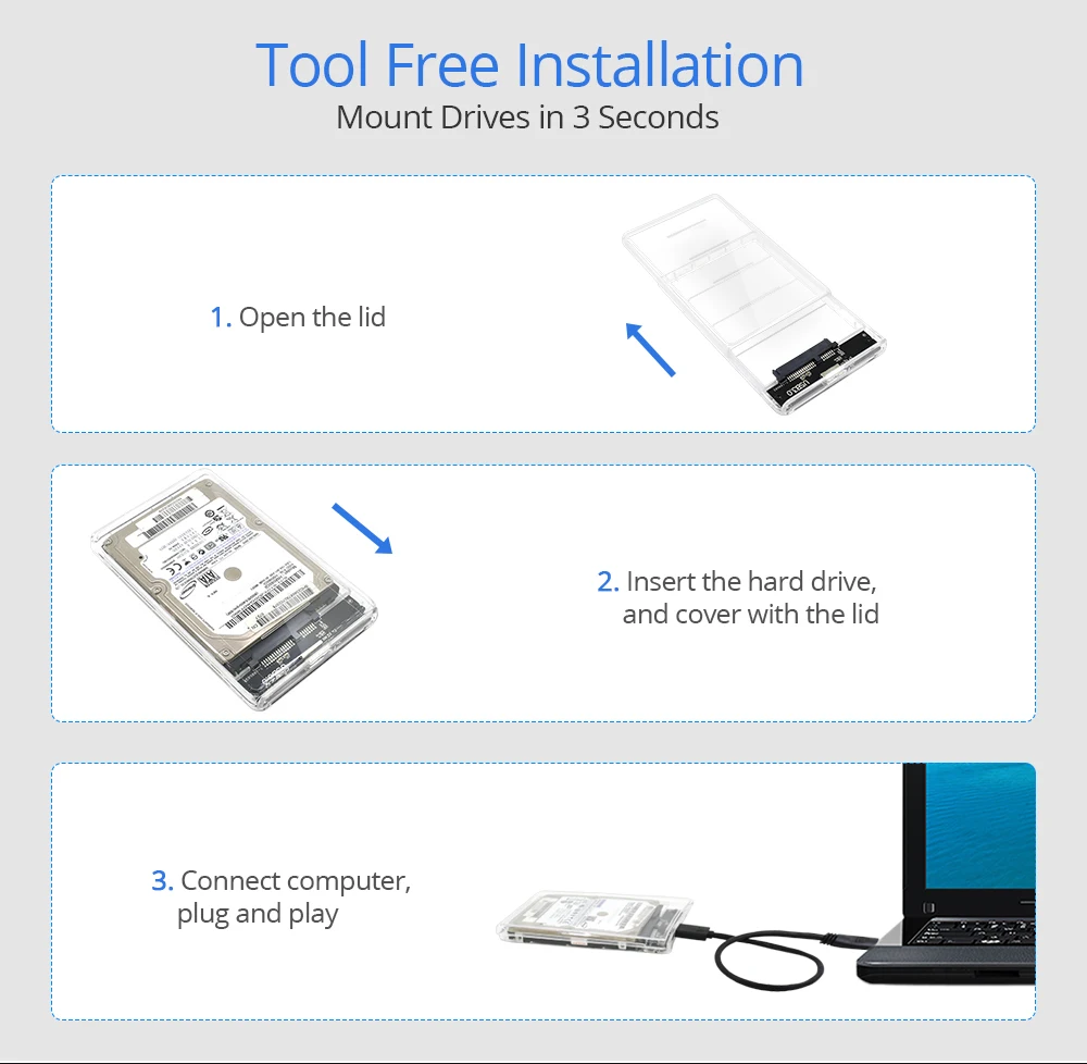 TISHRIC прозрачный 2,5 HDD/SSD корпус корпуса жесткого диска Sata к USB 3,0 адаптер UASP протокол до 2 ТБ жесткий диск чехол