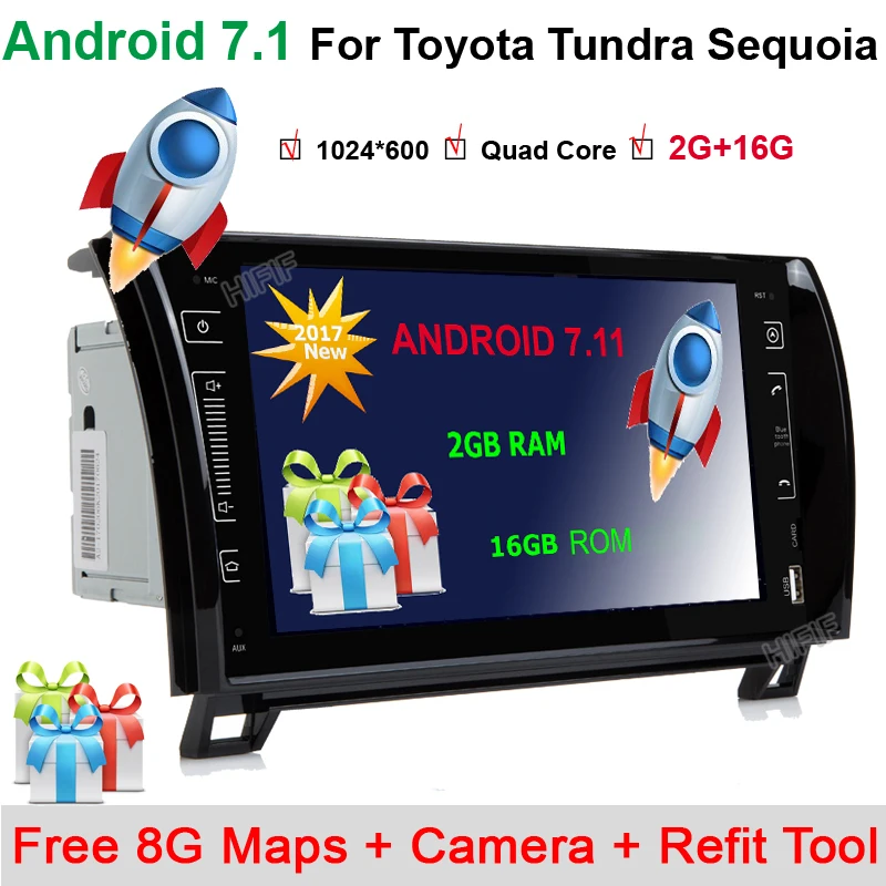 9 "Android 7.11 Автомагнитола аудио DVD GPS навигация Центральный Мультимедиа для Toyota Sequoia ТУНДРЕ 2007 2008 2009 2010 2011 2012