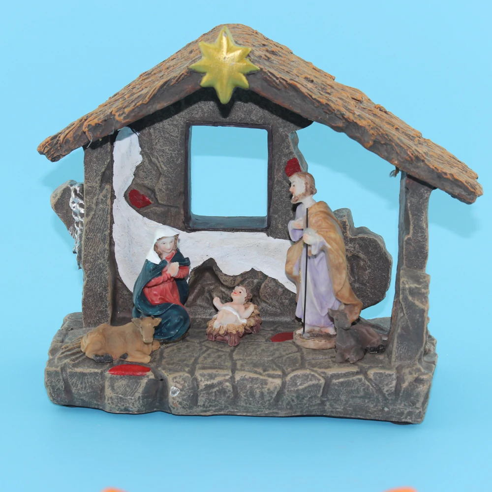 Us 36 8 Christmas Home Decor Nativity Scene Figurines Set And House With Warm White Led Light In Figurines Miniatures From Home Garden On
