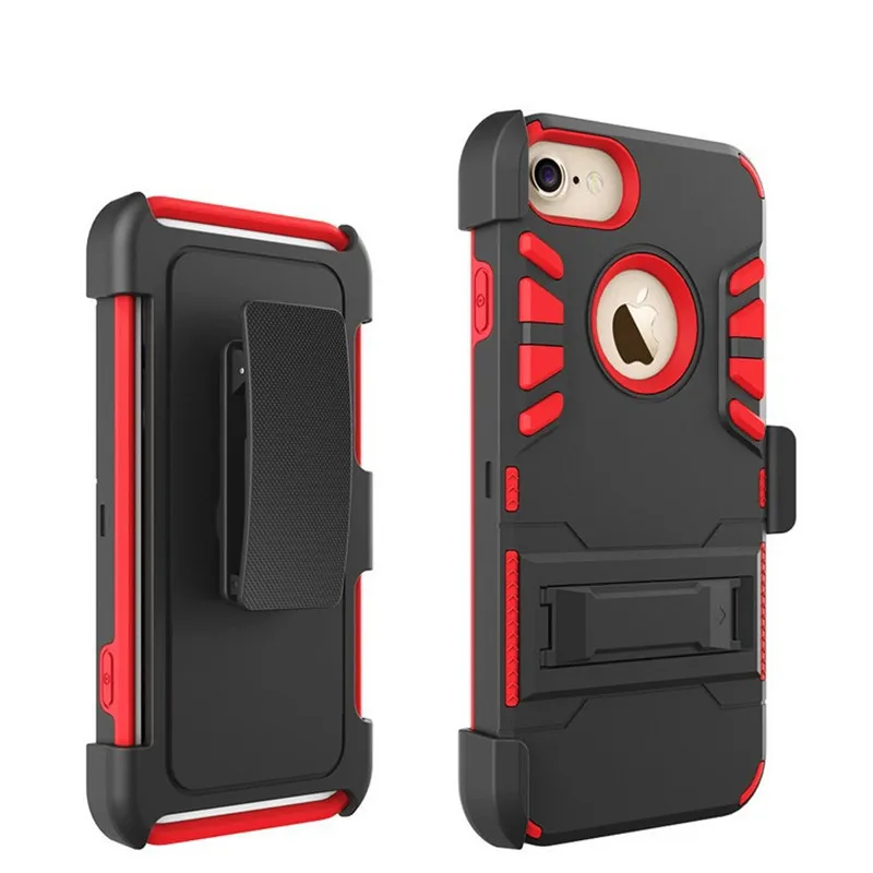 

For iPhone 8 PC + Silicone Rugged Combo Anti Shock Kickstand Armor Case For iPhone 8 Plus Belt Clip Holster Cover