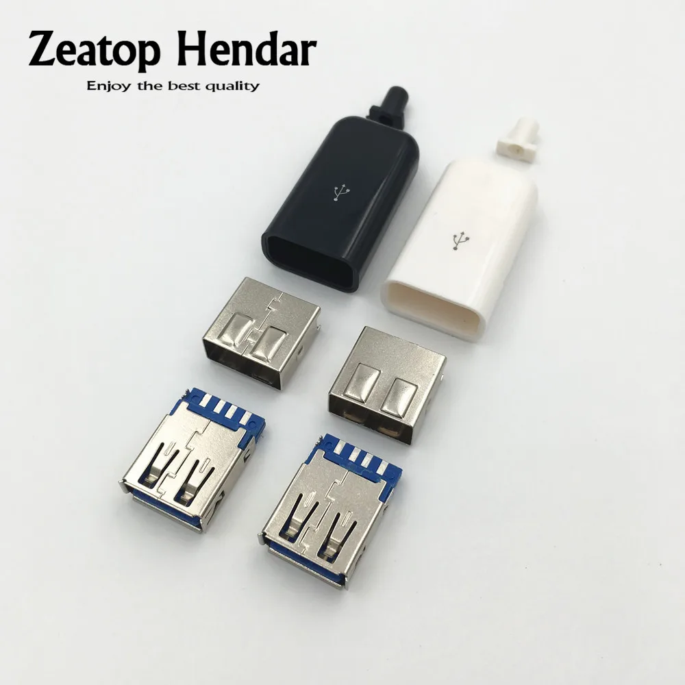 

2Sets DIY USB 3.0 A Female 4Pin Plug Welding Type Socket 4 in 1 Connector Soldering Adaptor White Black