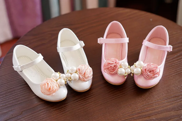 Sapatos de Couro para Meninas Rosa das Meninas Sapatos de Festa para as Crianças Sapatas da Princesa Calçados Infantis Primavera Alta-salto Alto Pérola Ocasional 2020 34 Sapatos de couro para meninas calçados infantis